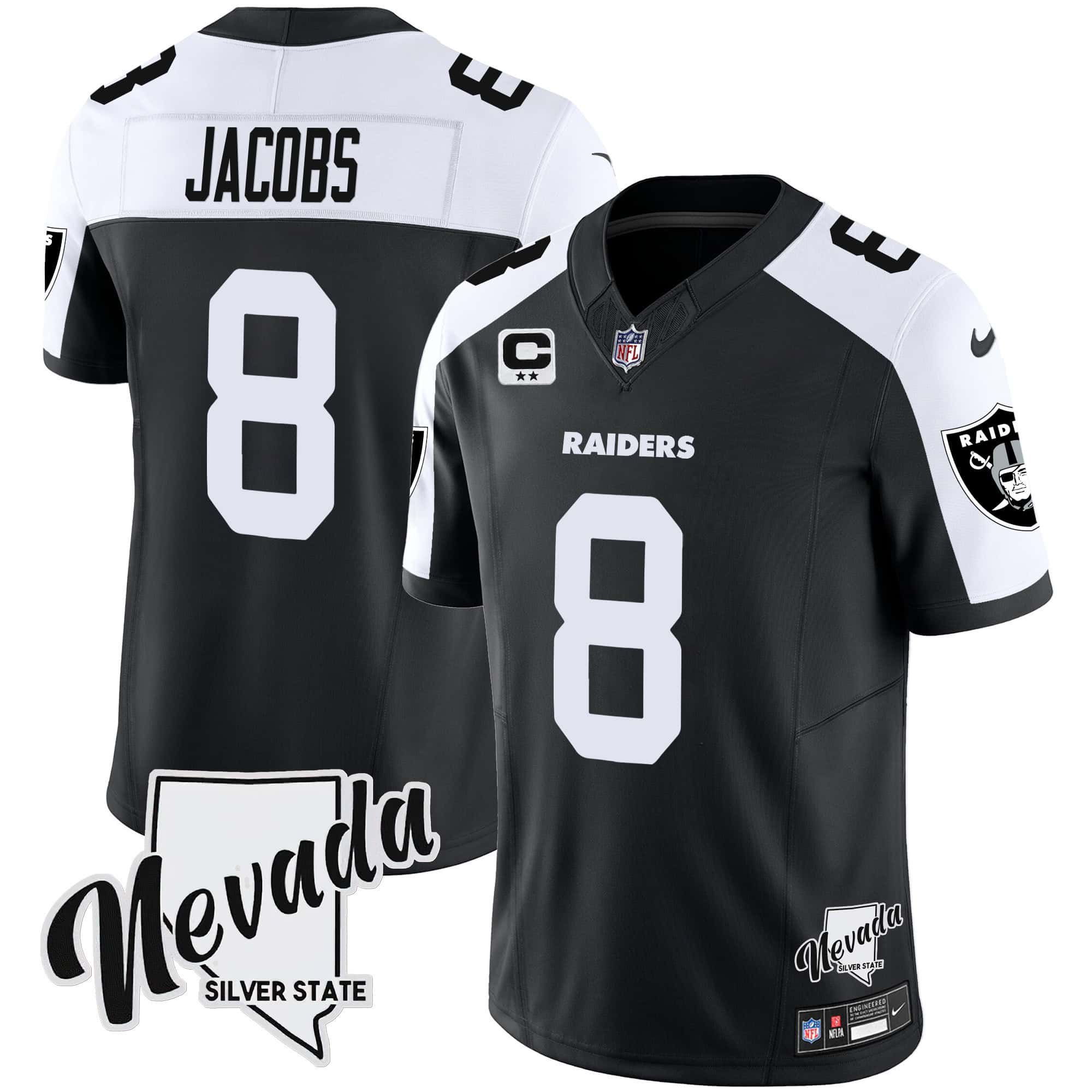 Men Oakland Raiders #8 Jacobs Black 2024 Nike Nevada Silver State Patch Vapor NFL Jersey->indianapolis colts->NFL Jersey
